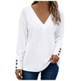thumbnail image 1 of Women's Tops Dressy Casual V Neck Long Sleeve Buttons Hollow Out Lace Embroidered Blouses Shirts Womens Long Sleeve T Shirts plus Layering Tee for Women Shirts Hide Sweat Woman Shirts Summer, 1 of 4