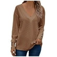 thumbnail image 1 of Women's Tops Dressy Casual V Neck Long Sleeve Buttons Hollow Out Lace Embroidered Blouses Shirts Shirt Juniors Women Plain Long Sleeve Shirts Apparel T Shirt Turtle Neck Tee Womens Work Out, 1 of 4