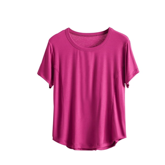 Women's Tops Dressy Casual Vintage Comfy Casual Shirts Short Sleeve Tunic Tops for Lady Loose Fit Flowy Fashion 2024 Round Neck Blouse Summer Clothes for Teen Girls Solid Color Hot Pink T Shirts XL