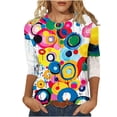thumbnail image 1 of Women's Tops Dressy Casual Vintage Fashion 2024 Summer Clothes for Teen Girls Flora Print Spring Elegant Shirts 3/4 Sleeve Tunic Tops Loose Fit Flowy Round Neck Blouse Multicolor T Shirts XXL, 1 of 4