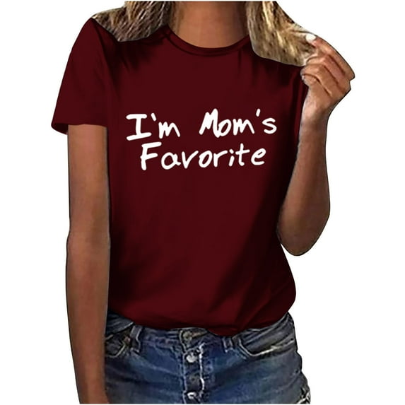 Women's Tops Dressy Casual Vintage Fashion 2024 Summer Clothes for Teen Girls Short Sleeve Tunic Tops Loose Fit Flowy Comfy Casual Shirts Funny Letter Print Tees Round Neck Blouse Wine T Shirts M