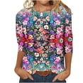 thumbnail image 1 of Women's Tops Dressy Casual Vintage Spring Elegant Shirts Fashion 2024 Floal Printing 3/4 Sleeve Tunic Tops Loose Fit Flowy Round Neck Blouse Summer Clothes for Teen Girls Multicolor T Shirts XXXXL, 1 of 5