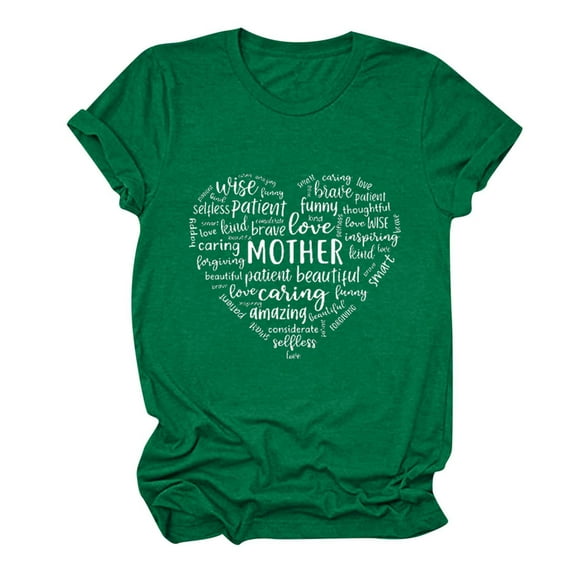 Women's Tops Dressy Casual Vintage Tees for Mother's Day Round Neck Blouse Summer Clothes for Teen Girls Short Sleeve Tunic Tops Loose Fit Flowy Fashion Love Heart Graphic T Shirts Green T Shirts XL