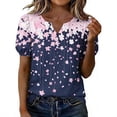 thumbnail image 1 of Women's Tops Floral V Neck Short Sleeve Button Shirts Summer Dressy Casual Blouses Plus Size Womens Clothing, 1 of 6