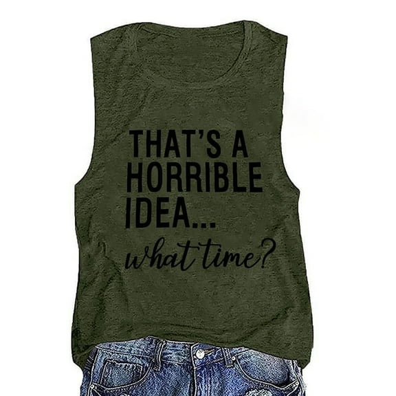 Women's Tops Ladies Fashion Casual Letter Print Sleeveless Crew Neck Tank Top Compression Yoga Tops for Women Bra Straps Replacement Thin Crop Shirt Cropped for Women Workout Boy Mom