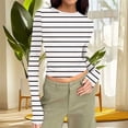 thumbnail image 1 of Women's Tops Long Sleeve Blue Pinstripe Fashion Casual Round Neck Solid Color T Shirt Blouse, 1 of 7