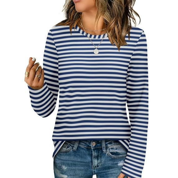 Women's Tops Long Sleeve Under $10 Casual Long Sleeve Print Ladies Round Neck Blouse