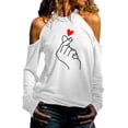 thumbnail image 1 of Women's Tops Long Sleeve Cold Shoulder Blouses Valentine's Day Love Print Casual Tunic T Shirts Alsol Lamesa, 1 of 3