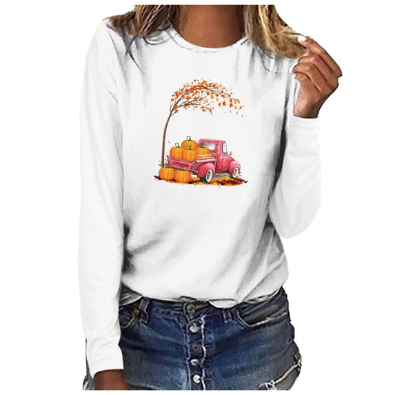Women's Tops Long Sleeve Crewneck Graphic Print Casual Sweatshirts Fashion Work Office Pullover Shirts (L, White)