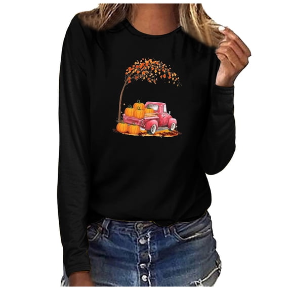 Women's Tops Long Sleeve Crewneck Graphic Print Casual Sweatshirts Fashion Work Office Pullover Shirts (S, Black)