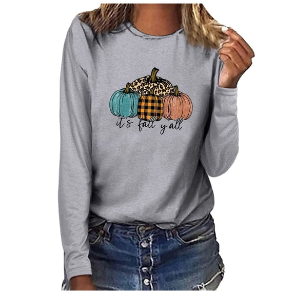 Women's Tops Long Sleeve Crewneck Graphic Print Casual Sweatshirts Fashion Work Office Pullover Shirts (XXL, Gray)