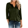 thumbnail image 1 of Women's Tops Long Sleeve Plus Size Button V-neck Three Quarter Sleeve 3/4 Sleeve Raglan T-shirt Loose Top, 1 of 9