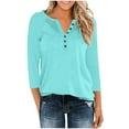 thumbnail image 1 of Women's Tops Long Sleeve Plus Size Button V-neck Three Quarter Sleeve 3/4 Sleeve Raglan T-shirt Loose Top, 1 of 9
