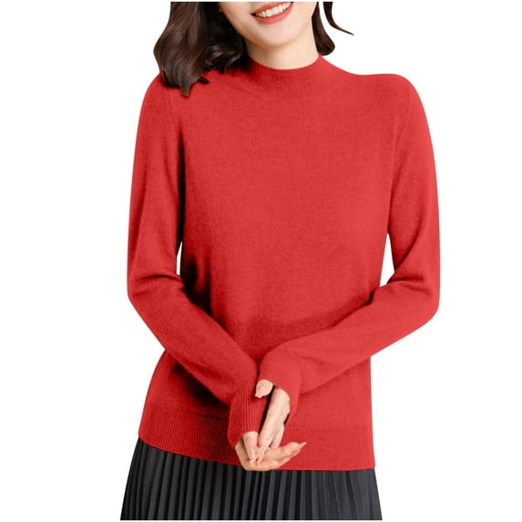 Women's Tops Long Sleeve Pullover Top High Neck Undershirt Knit Blouses Casual Layering Tees