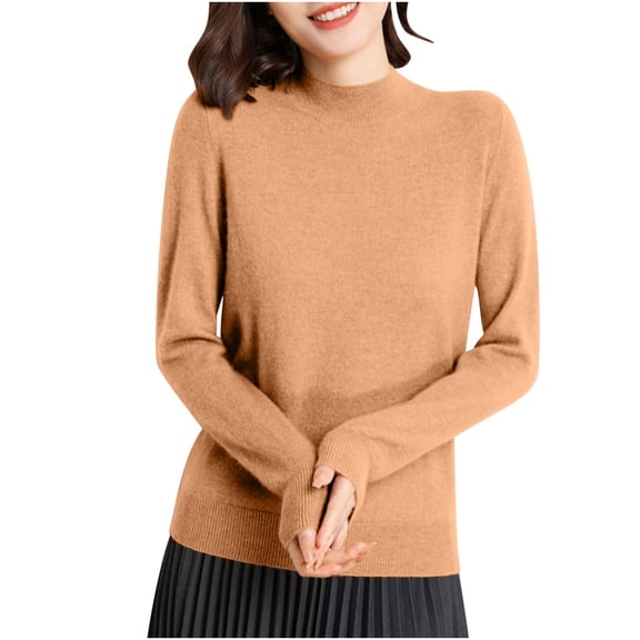 Women's Tops Long Sleeve Pullover Top High Neck Undershirt Knit Blouses Casual Layering Tees