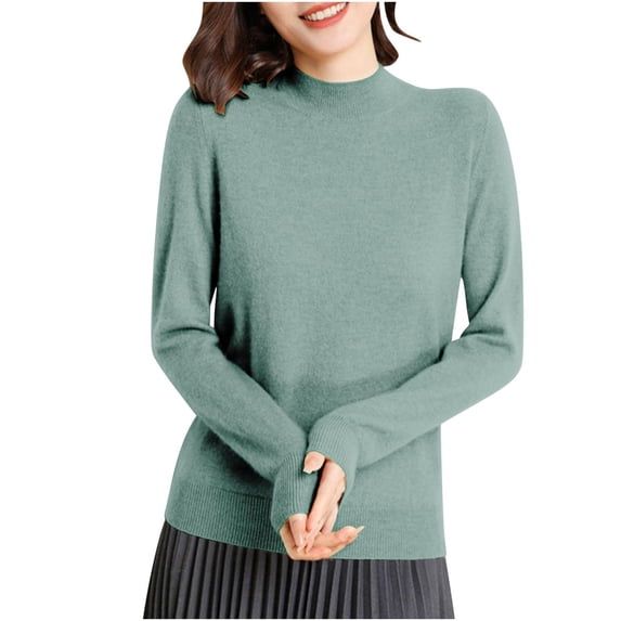 Women's Tops Long Sleeve Pullover Top High Neck Undershirt Knit Blouses Casual Layering Tees
