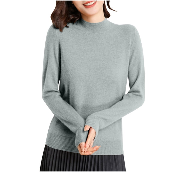 Women's Tops Long Sleeve Pullover Top High Neck Undershirt Knit Blouses Casual Layering Tees