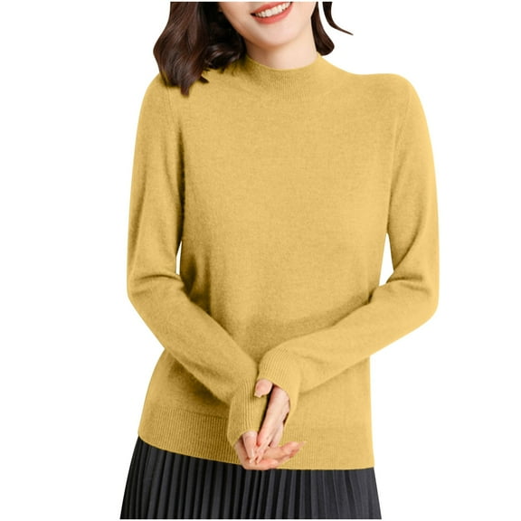 Women's Tops Long Sleeve Pullover Top High Neck Undershirt Knit Blouses Casual Layering Tees
