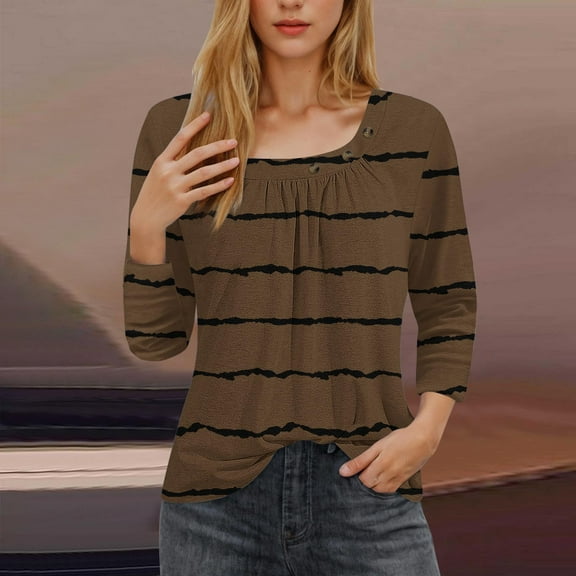 Women's Tops Long Sleeves Printed Under $10 Fashion 3/4 Sleeved Blouse Printed T-shirt Casual Top