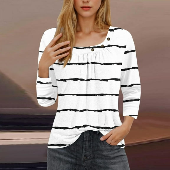 Women's Tops Long Sleeves Printed Under $10 Fashion 3/4 Sleeved Blouse Printed T-shirt Casual Top