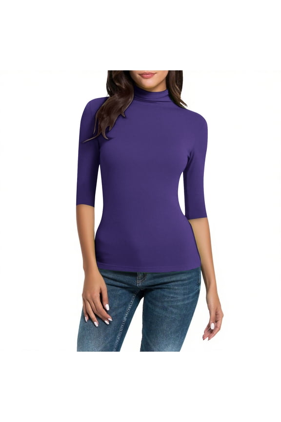 Women's Tops, Mock Neck Half Sleeve Undershirts for Women Mock Turtle Neck Tight Tops Basic Tee Stretch Base Layer T-Shirt Elbow