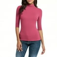 thumbnail image 1 of Women's Tops, Mock Neck Half Sleeve Undershirts for Women Mock Turtle Neck Tight Tops Basic Tee Stretch Base Layer T-Shirt Elbow, 1 of 9