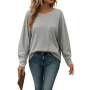 SOMER Womens Blouses Casual Loose Fit Tops Oversized Long Sleeve Round Neck Drop Shoulder High-Low Tshirts Trendy,2025 Fall