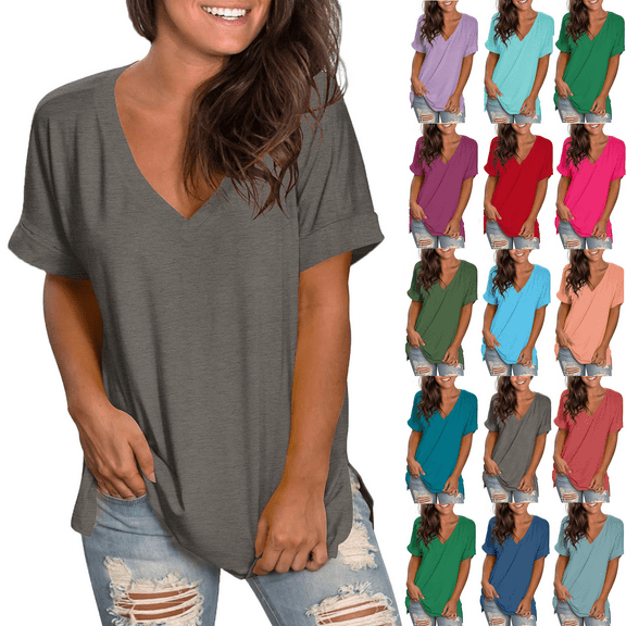 Women's Tops Plus Size Short Sleeve Casual V-neck Short Sleeve Loose T-shirt Tops Summer Plus Size Tunic Blouse Tops 2025