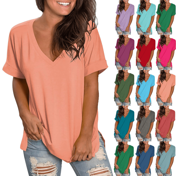Women's Tops Plus Size Short Sleeve Casual V-neck Short Sleeve Loose T-shirt Tops Summer Plus Size Tunic Blouse Tops 2025