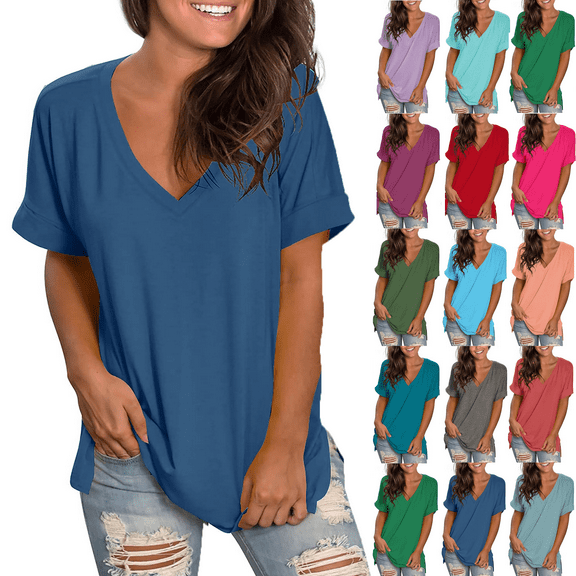 Women's Tops Plus Size Short Sleeve Casual V-neck Short Sleeve Loose T-shirt Tops Summer Plus Size Tunic Blouse Tops 2025