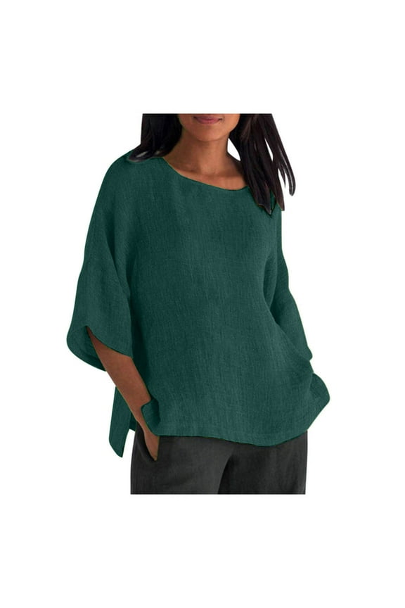 Women's Tops Round Neck Short Sleeve Casual Loose Fit Solid Color Blouse for Women Daily Wear Home Comfort Machine Washable Apparel