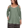 thumbnail image 1 of Women's Tops Sevevn 2025 Women's Fashion Casual Solid Color Shoulder Leakage Short Sleeve Pullover Top, 1 of 7