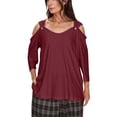 thumbnail image 1 of Women's Tops Sevevn 2025 Women's Fashion Casual Solid Color Shoulder Leakage Short Sleeve Pullover Top, 1 of 7