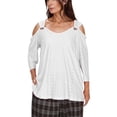 thumbnail image 1 of Women's Tops Sevevn 2025 Women's Fashion Casual Solid Color Shoulder Leakage Short Sleeve Pullover Top, 1 of 7