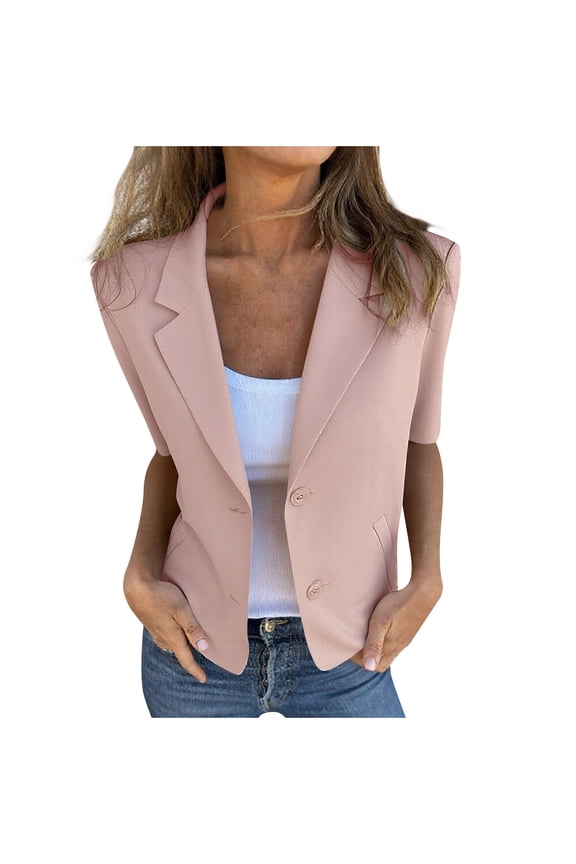 Women's Tops, Short Sleeve Blazer For Women Lightweight Business Casual Fashion Suit 2026 Summer Lapel Open Front Work Office Jacket