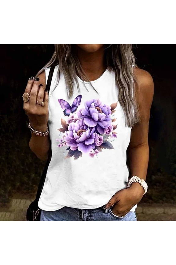 Women's Tops Short Sleeve Blouse Summer Casual Round Neck Loose Sleeveless T-Shirt