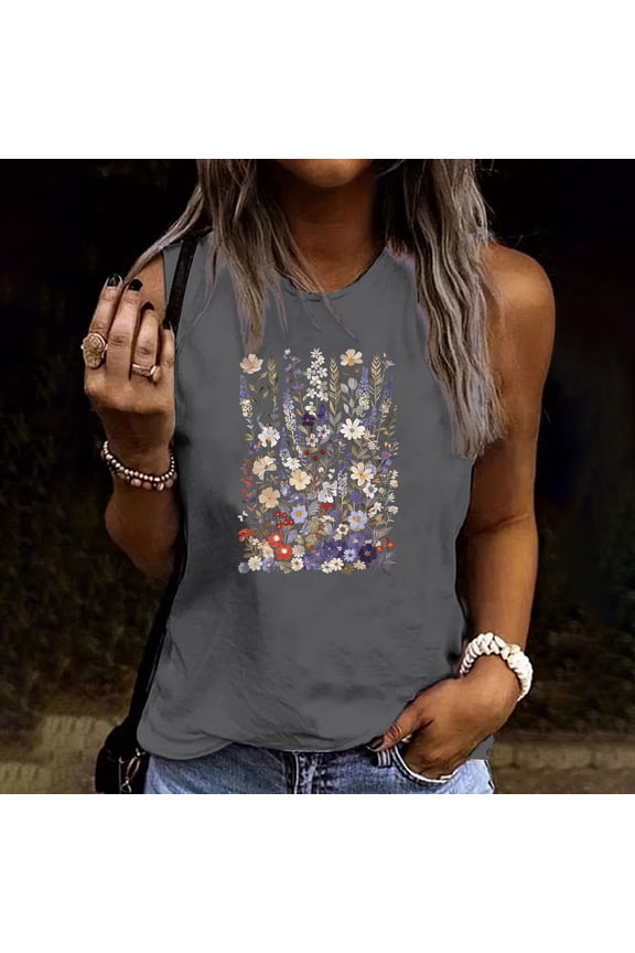 Women's Tops Short Sleeve Cotton Summer Casual Round Neck Loose Sleeveless T-Shirt