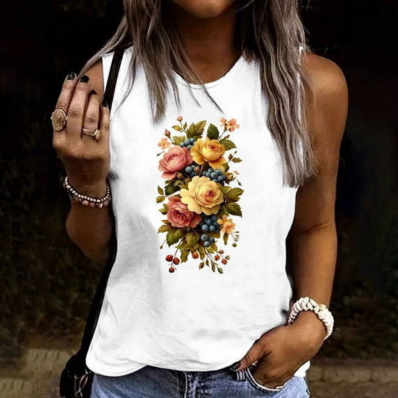 Women's Tops Short Sleeve Cotton Under $5 Summer Casual Round Neck Loose Sleeveless T-Shirt