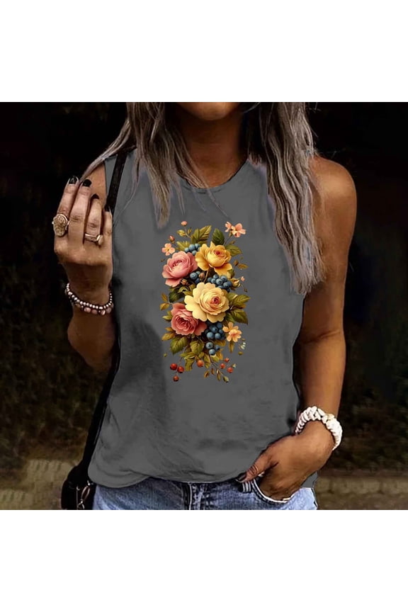 Women's Tops Short Sleeve Cotton Under $5 Summer Casual Round Neck Loose Sleeveless T-Shirt