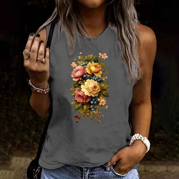 Women's Tops Short Sleeve Cotton Under $5 Summer Casual Round Neck Loose Sleeveless T-Shirt