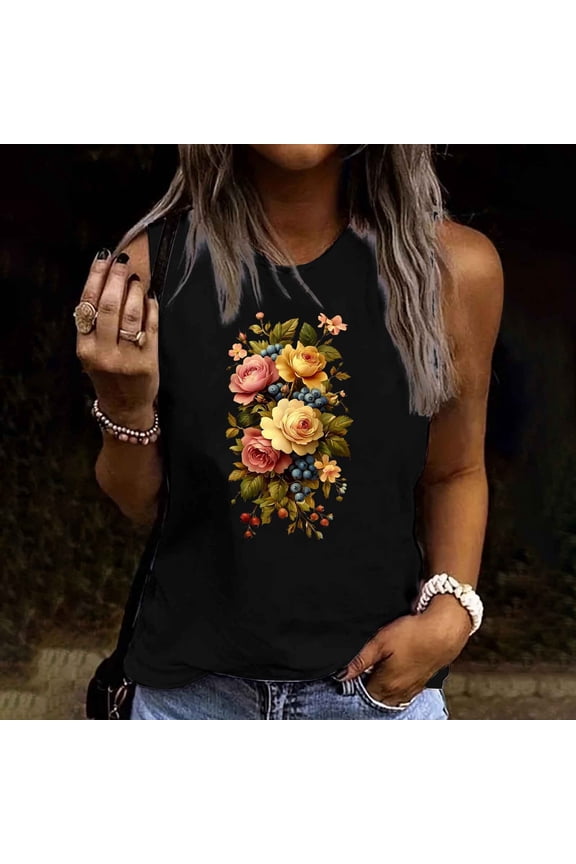 Women's Tops Short Sleeve Cotton Under $5 Summer Casual Round Neck Loose Sleeveless T-Shirt