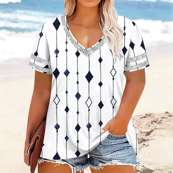 Women's Tops Short Sleeve Plus Size Solid Oversized Neck Summer Sports Base Tee