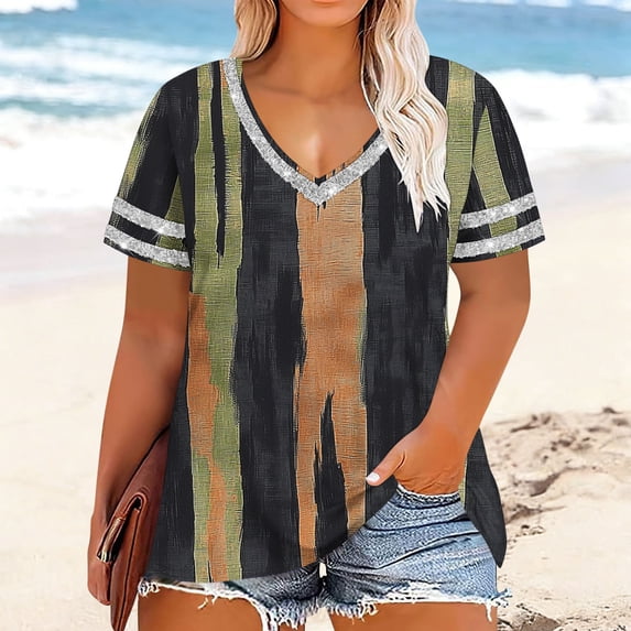 Women's Tops Short Sleeve Plus Size Solid Oversized Neck Summer Sports Base Tee