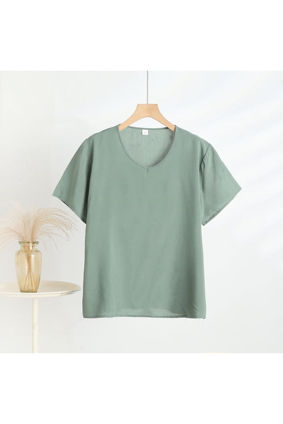 Women's Tops, Short Sleeve Round-Neck Blouse, Casual Basic Polyester Top for Everyday Wear