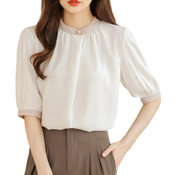 Women's Tops, Short Sleeve Stand Collar Summer Women Blouse Shirt Women Tops