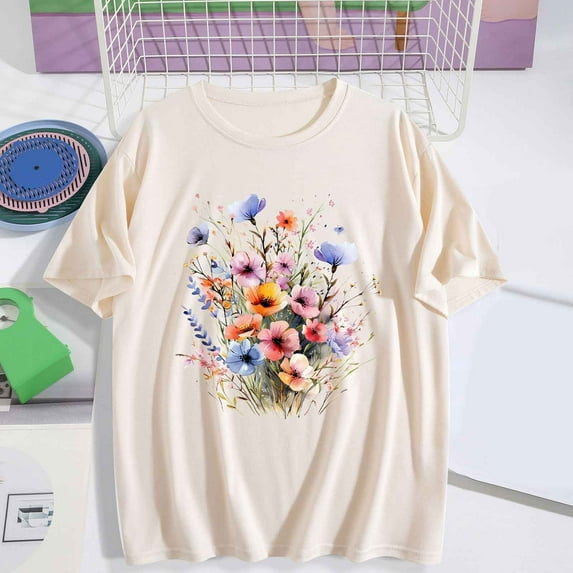 Women's Large Short Sleeve T-Shirt Printed Casual Top Under $5 Comfortable Cotton Tee for Everyday Wear