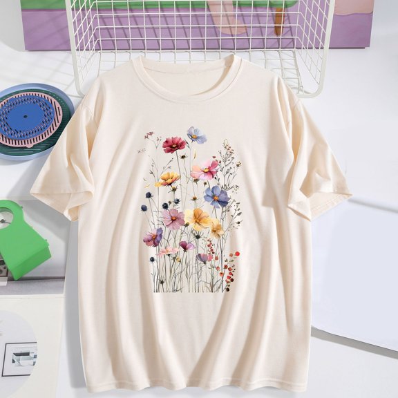 Women's Tops Short Sleeve Summer Under $5 XL Printed Short Sleeved T-shirt