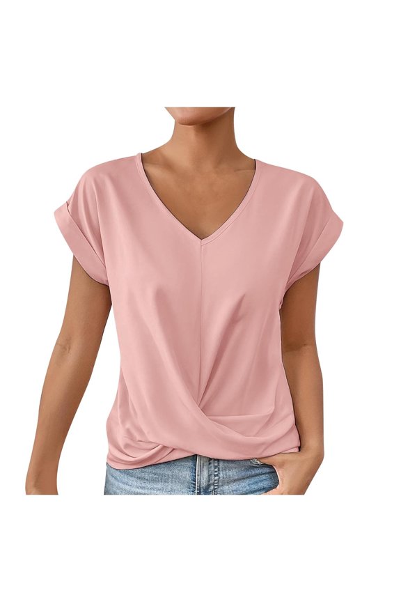 Women's Tops Short Sleeve Twist Knotted T Shirts Summer Blouse Tunic Tops