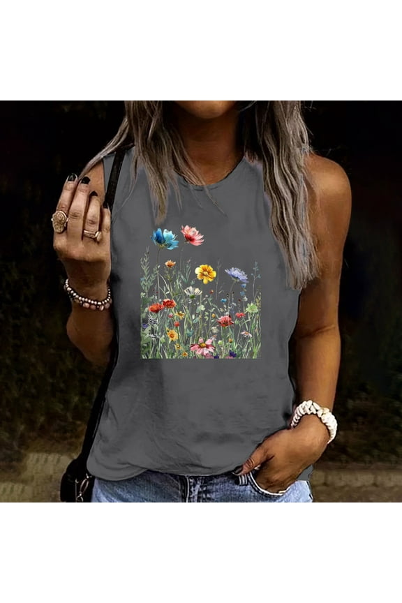 Women's Tops Short Sleeve Under $5 Summer Casual Round Neck Loose Sleeveless T-Shirt