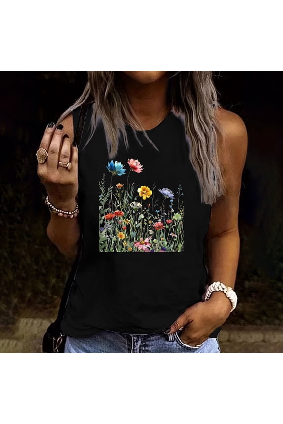 Women's Tops Short Sleeve Under $5 Summer Casual Round Neck Loose Sleeveless T-Shirt